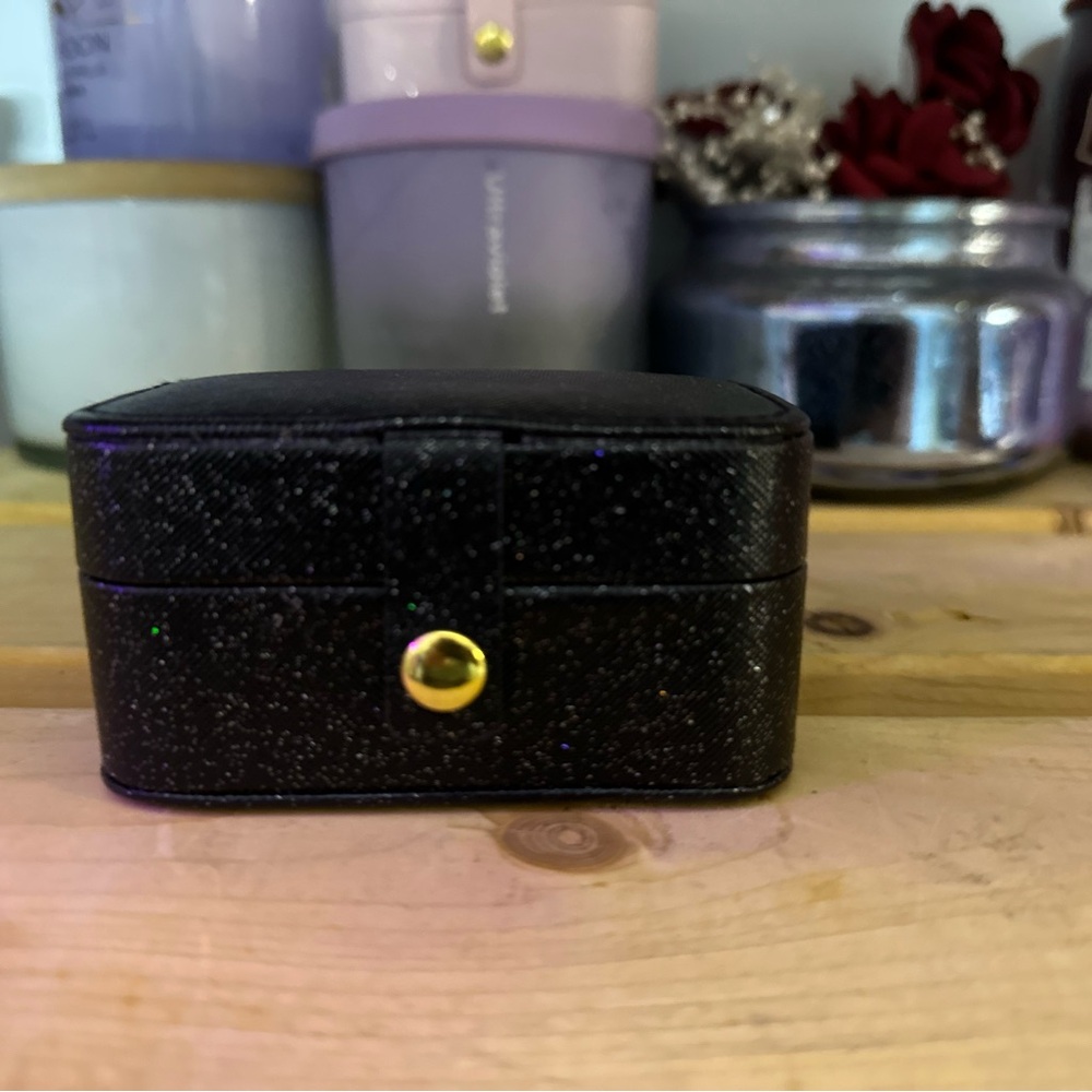 Black Glitter Travel Jewelry Box with Gold Clasp
